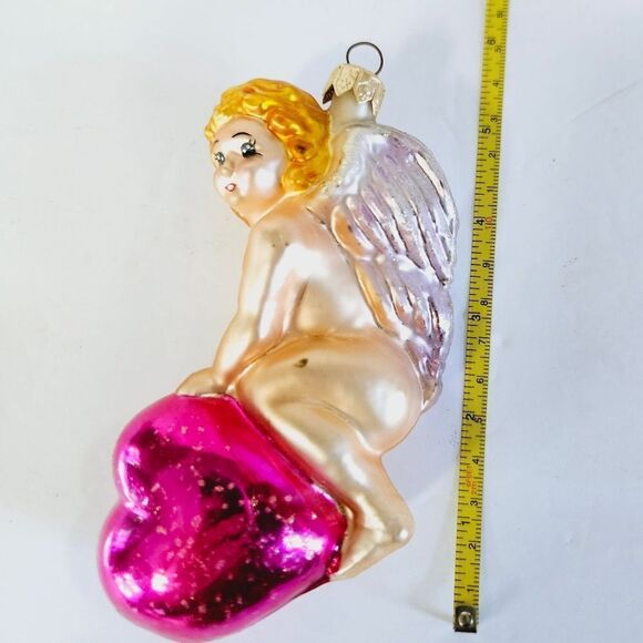 Vintage Christopher Radko 'Heart Ride' 1996 Blown Glass Cupid Angel Ornament - Picture 11 of 11
